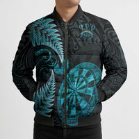 Personalised New Zealand Darts Bomber Puffer Jacket Happiness Is A Tight Threesome Maori Paua Shell - Polynesian Pride