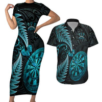 Personalised New Zealand Darts Couples Matching Short Sleeve Bodycon Dress and Hawaiian Shirt Happiness Is A Tight Threesome Maori Paua Shell