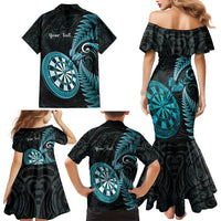 Personalised New Zealand Darts Family Matching Mermaid Dress and Hawaiian Shirt Happiness Is A Tight Threesome Maori Paua Shell
