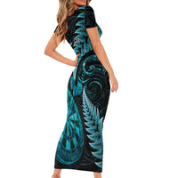 Personalised New Zealand Darts Short Sleeve Bodycon Dress Happiness Is A Tight Threesome Maori Paua Shell