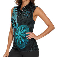 Personalised New Zealand Darts Women Sleeveless Polo Shirt Happiness Is A Tight Threesome Maori Paua Shell