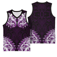 New Zealand Ta Moko Basketball Jersey Aotearoa Maori Chest Tattoo Purple