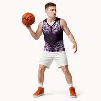New Zealand Ta Moko Basketball Jersey Aotearoa Maori Chest Tattoo Purple