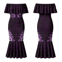 New Zealand Ta Moko Couples Matching Mermaid Dress and Hawaiian Shirt Aotearoa Maori Chest Tattoo Purple