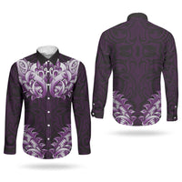 New Zealand Ta Moko Couples Matching Short Sleeve Bodycon Dress and Long Sleeve Button Shirt Aotearoa Maori Chest Tattoo Purple LT14 - Polynesian Pride