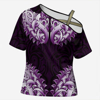 New Zealand Ta Moko Cross Shoulder Shirt Aotearoa Maori Chest Tattoo Purple