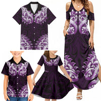 New Zealand Ta Moko Family Matching Summer Maxi Dress and Hawaiian Shirt Aotearoa Maori Chest Tattoo Purple LT14 - Polynesian Pride