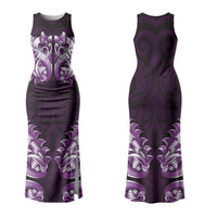 New Zealand Ta Moko Family Matching Tank Maxi Dress and Hawaiian Shirt Aotearoa Maori Chest Tattoo Purple LT14 Mom's Dress Purple - Polynesian Pride
