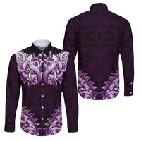 New Zealand Ta Moko Family Matching Tank Maxi Dress and Hawaiian Shirt Aotearoa Maori Chest Tattoo Purple LT14 Dad's Shirt - Long Sleeve Purple - Polynesian Pride