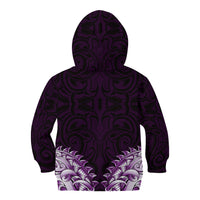 New Zealand Ta Moko Kid Hoodie Aotearoa Maori Chest Tattoo Purple