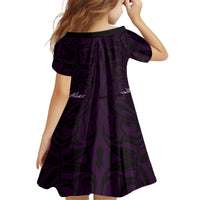 New Zealand Ta Moko Kid Short Sleeve Dress Aotearoa Maori Chest Tattoo Purple