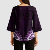 New Zealand Ta Moko Kimono Sleeve Blouse Aotearoa Maori Chest Tattoo Purple