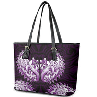 New Zealand Ta Moko Leather Tote Bag Aotearoa Maori Chest Tattoo Purple