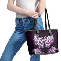New Zealand Ta Moko Leather Tote Bag Aotearoa Maori Chest Tattoo Purple