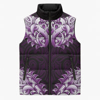 New Zealand Ta Moko Sleeveless Puffer Jacket Aotearoa Maori Chest Tattoo Purple