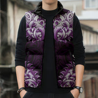 New Zealand Ta Moko Sleeveless Puffer Jacket Aotearoa Maori Chest Tattoo Purple