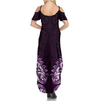 New Zealand Ta Moko Summer Maxi Dress Aotearoa Maori Chest Tattoo Purple