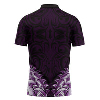 New Zealand Ta Moko Zipper Polo Shirt Aotearoa Maori Chest Tattoo Purple