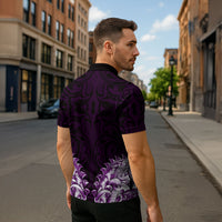 New Zealand Ta Moko Zipper Polo Shirt Aotearoa Maori Chest Tattoo Purple