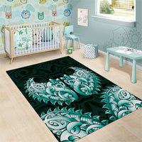 New Zealand Ta Moko Area Rug Aotearoa Maori Chest Tattoo Turquoise