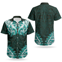 New Zealand Ta Moko Couples Matching Off Shoulder Maxi Dress and Hawaiian Shirt Aotearoa Maori Chest Tattoo Turquoise