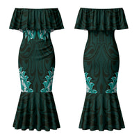 New Zealand Ta Moko Family Matching Mermaid Dress and Hawaiian Shirt Aotearoa Maori Chest Tattoo Turquoise