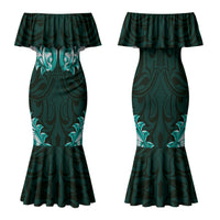 New Zealand Ta Moko Family Matching Mermaid Dress and Hawaiian Shirt Aotearoa Maori Chest Tattoo Turquoise LT14 Mom's Dress Turquoise - Polynesian Pride