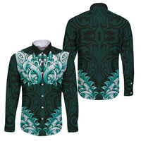 New Zealand Ta Moko Family Matching Tank Maxi Dress and Hawaiian Shirt Aotearoa Maori Chest Tattoo Turquoise LT14 Dad's Shirt - Long Sleeve Turquoise - Polynesian Pride