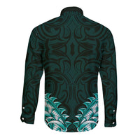 New Zealand Ta Moko Long Sleeve Button Shirt Aotearoa Maori Chest Tattoo Turquoise