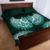 New Zealand Ta Moko Quilt Bed Set Aotearoa Maori Chest Tattoo Turquoise