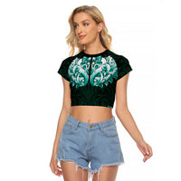 New Zealand Ta Moko Raglan Cropped T Shirt Aotearoa Maori Chest Tattoo Turquoise