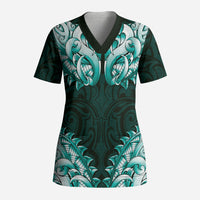 New Zealand Ta Moko Scrub Top Aotearoa Maori Chest Tattoo Turquoise