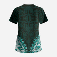 New Zealand Ta Moko Scrub Top Aotearoa Maori Chest Tattoo Turquoise