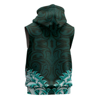 New Zealand Ta Moko Sleeveless Hoodie Aotearoa Maori Chest Tattoo Turquoise