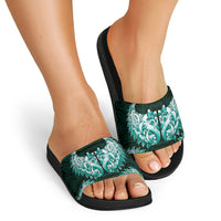 New Zealand Ta Moko Slide Sandals Aotearoa Maori Chest Tattoo Turquoise