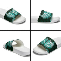 New Zealand Ta Moko Slide Sandals Aotearoa Maori Chest Tattoo Turquoise
