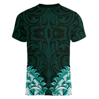 New Zealand Ta Moko Women V-Neck T-Shirt Aotearoa Maori Chest Tattoo Turquoise
