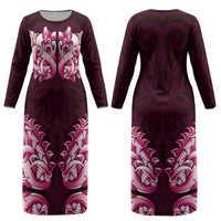 New Zealand Ta Moko Couples Matching Long Sleeve Bodycon Dress and Hawaiian Shirt Aotearoa Maori Chest Tattoo Pink