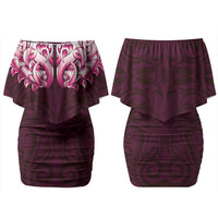 New Zealand Ta Moko Couples Matching Off Shoulder Short Dress and Hawaiian Shirt Aotearoa Maori Chest Tattoo Pink
