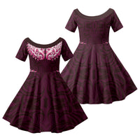 New Zealand Ta Moko Family Matching Long Sleeve Bodycon Dress and Hawaiian Shirt Aotearoa Maori Chest Tattoo Pink LT14 Daughter's Dress Pink - Polynesian Pride