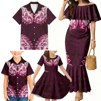 New Zealand Ta Moko Family Matching Mermaid Dress and Hawaiian Shirt Aotearoa Maori Chest Tattoo Pink LT14 - Polynesian Pride