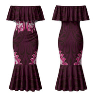 New Zealand Ta Moko Family Matching Mermaid Dress and Hawaiian Shirt Aotearoa Maori Chest Tattoo Pink LT14 Mom's Dress Pink - Polynesian Pride