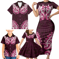 New Zealand Ta Moko Family Matching Short Sleeve Bodycon Dress and Hawaiian Shirt Aotearoa Maori Chest Tattoo Pink LT14 - Polynesian Pride