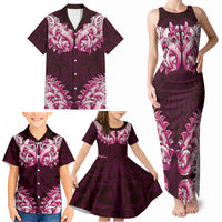 New Zealand Ta Moko Family Matching Tank Maxi Dress and Hawaiian Shirt Aotearoa Maori Chest Tattoo Pink LT14 - Polynesian Pride