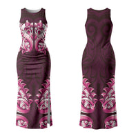 New Zealand Ta Moko Family Matching Tank Maxi Dress and Hawaiian Shirt Aotearoa Maori Chest Tattoo Pink LT14 Mom's Dress Pink - Polynesian Pride