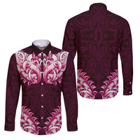 New Zealand Ta Moko Family Matching Tank Maxi Dress and Hawaiian Shirt Aotearoa Maori Chest Tattoo Pink LT14 Dad's Shirt - Long Sleeve Pink - Polynesian Pride