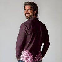 New Zealand Ta Moko Long Sleeve Polo Shirt Aotearoa Maori Chest Tattoo Pink