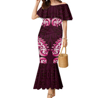 New Zealand Ta Moko Mermaid Dress Aotearoa Maori Chest Tattoo Pink