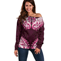 New Zealand Ta Moko Off Shoulder Sweater Aotearoa Maori Chest Tattoo Pink