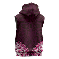 New Zealand Ta Moko Sleeveless Zip Hoodie Aotearoa Maori Chest Tattoo Pink